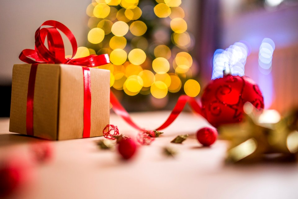 Brown Christmas Present With Red Ribbon