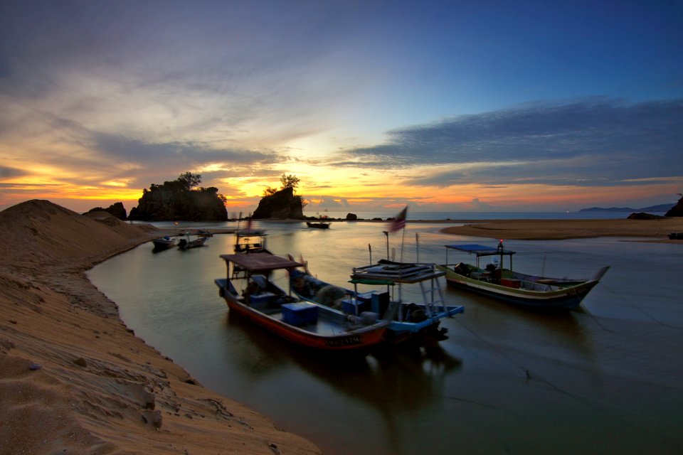Beach Boats Clouds