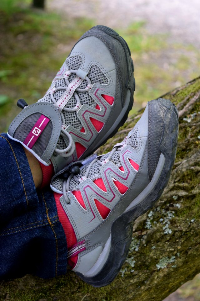 Person Wearing Gray And Pink Skechers Running Shoes photo