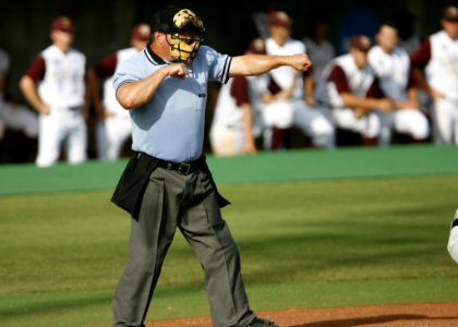 Tilt Shift Photography Of A Baseball Referee photo