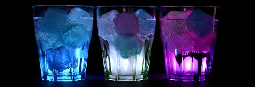 Blue White And Purple Beverage With Ice On Clear Drinking Glass photo
