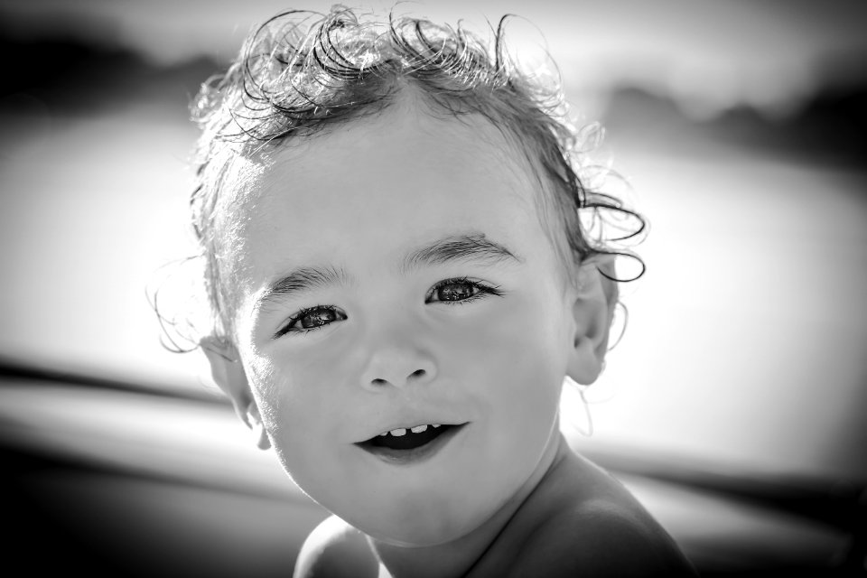 Baby Girl Smiling Grayscale Photo