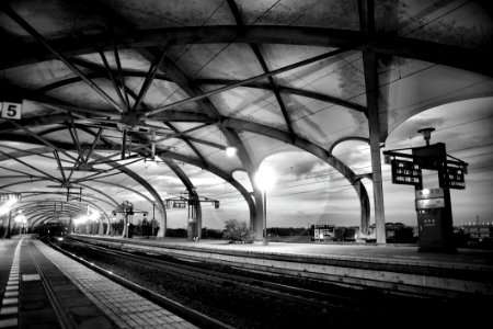 Grayscale Architectural Photography Of Empty Train Station photo