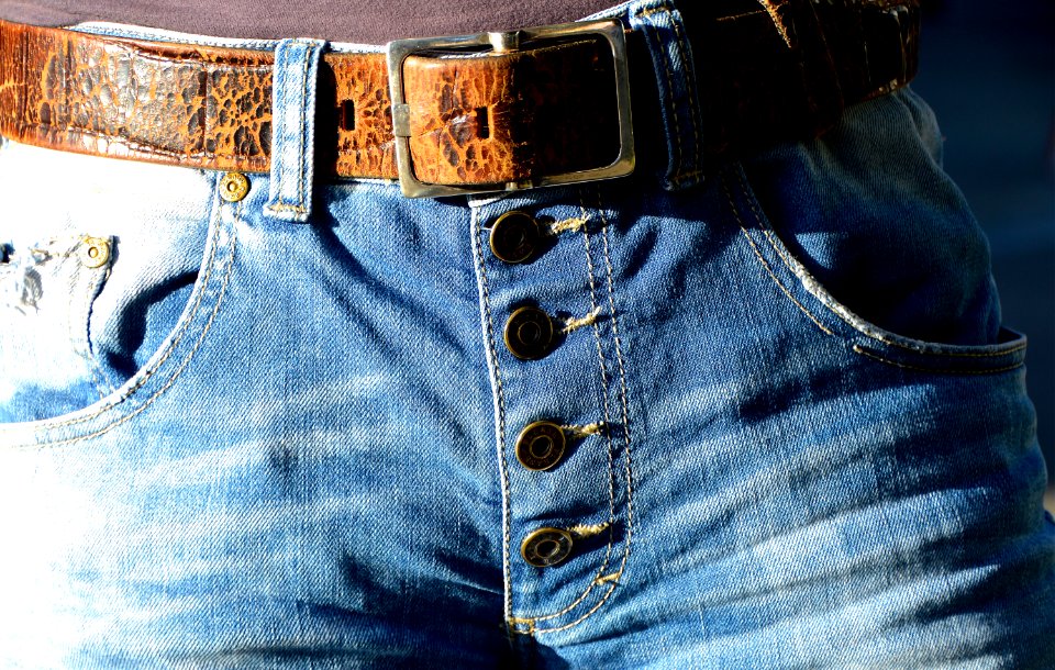 Blue Denim Button Up Bottoms With Belt
