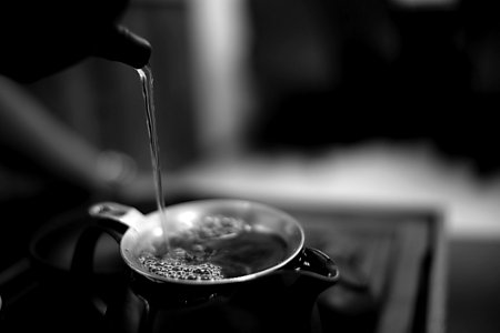 Gray Scale Photo Teapot And Tea Glass photo