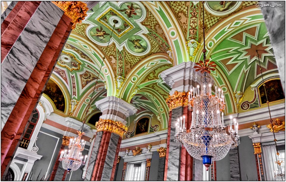 Black Metal Framed Glass Chandelier In A Building