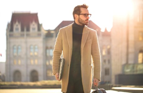 Man Wearing Brown Coat