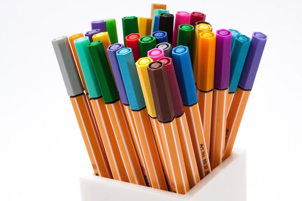 Crayons pens colorful