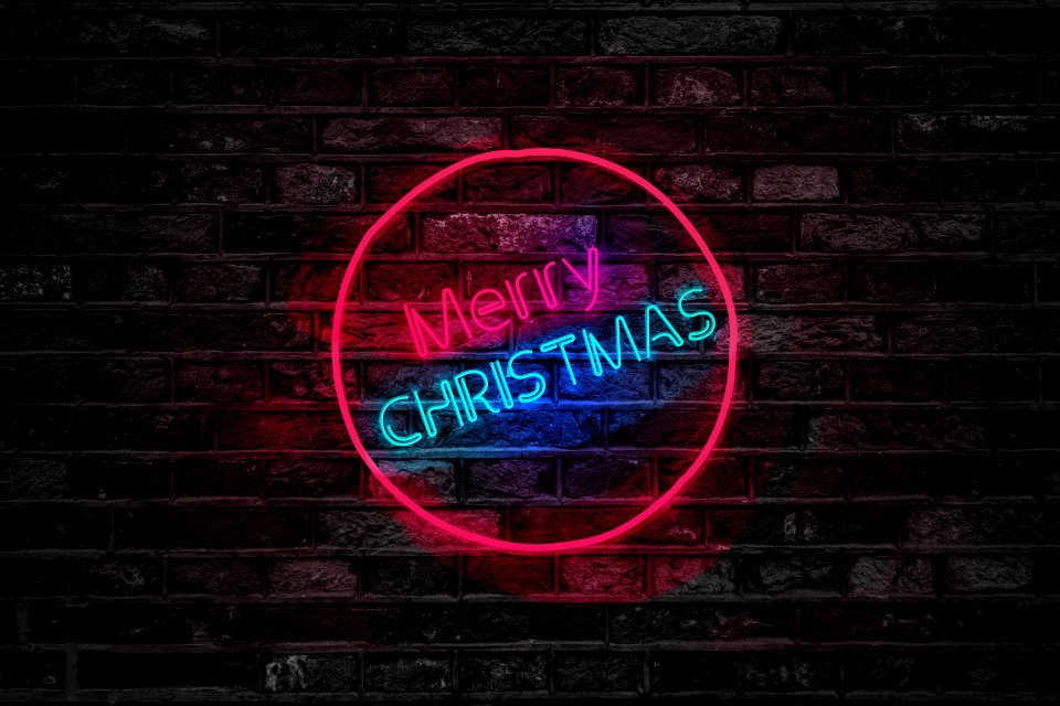 Turned On Red And Blue Merry Christmas Neon Sign