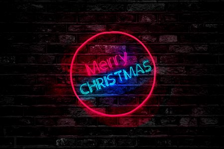 Turned On Red And Blue Merry Christmas Neon Sign photo