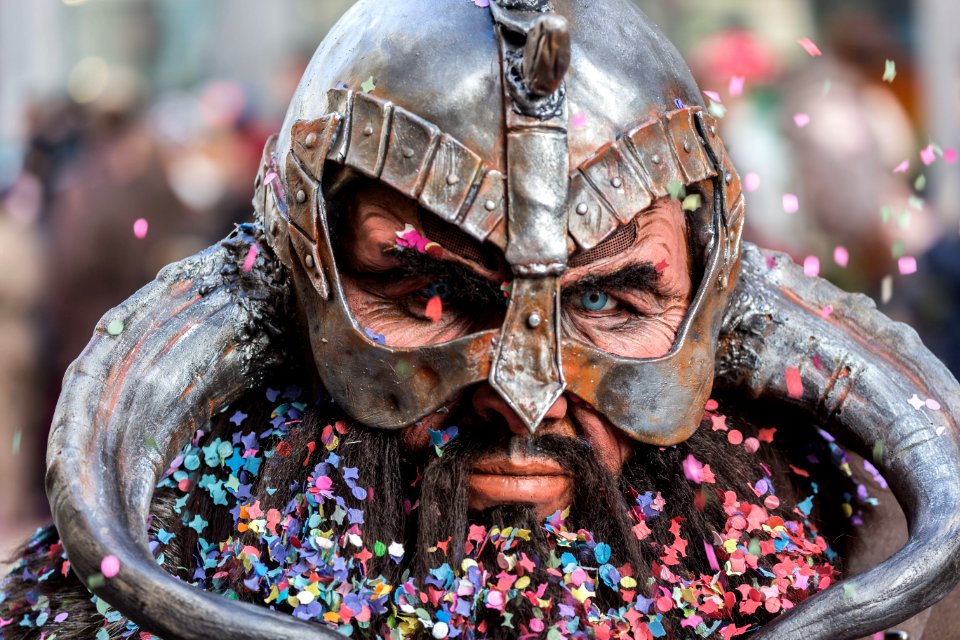 Man Wearing Viking Helmet Focus Photography