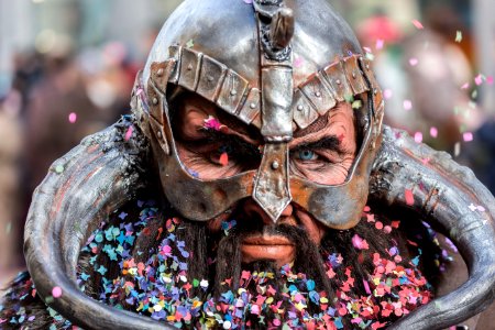 Man Wearing Viking Helmet Focus Photography