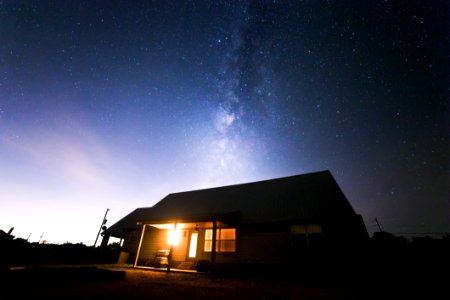 Beige Wooden House Under Starry Night photo