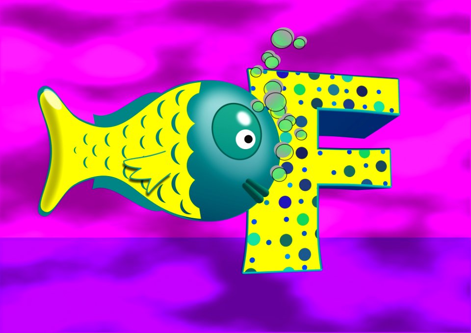 Yellow Purple Text Fish