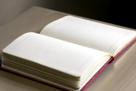 White Lined Notebook On Gray Table photo