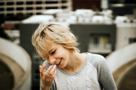 Short Haired Girl Laughing photo