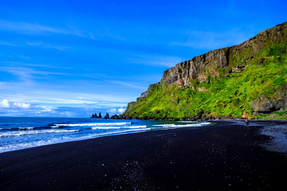 Waves On Blue Waterfront With Rugged Cliffs