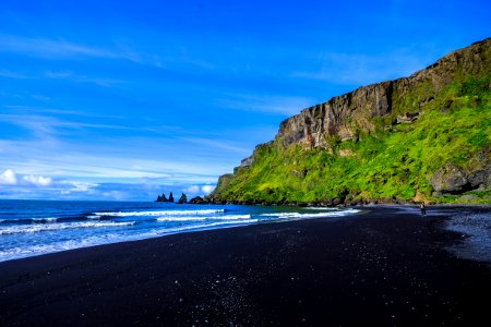 Waves On Blue Waterfront With Rugged Cliffs