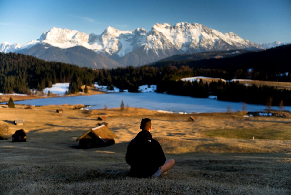 Hiker On Alpine Lake Bavaria