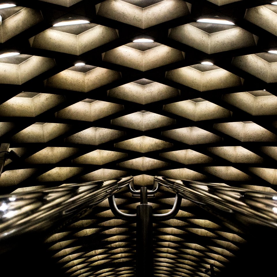 Brown And Black Ceiling With Lighted Lights photo