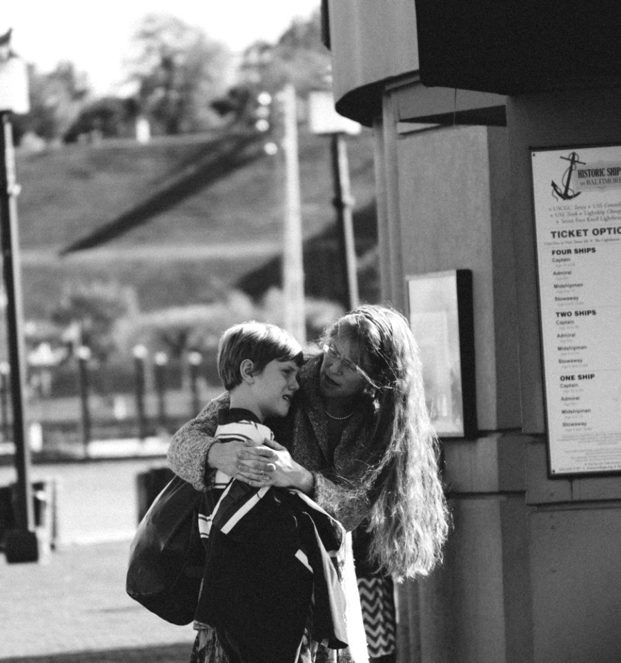 Woman Holding Boy Gray Scale Shot