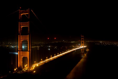 Aerial Over Illuminated Golden Gate Bridge A Night