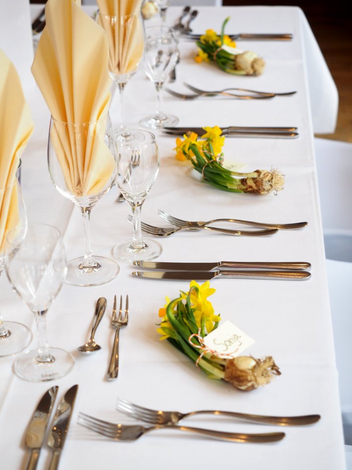 Flower Bouquets On Formal Table
