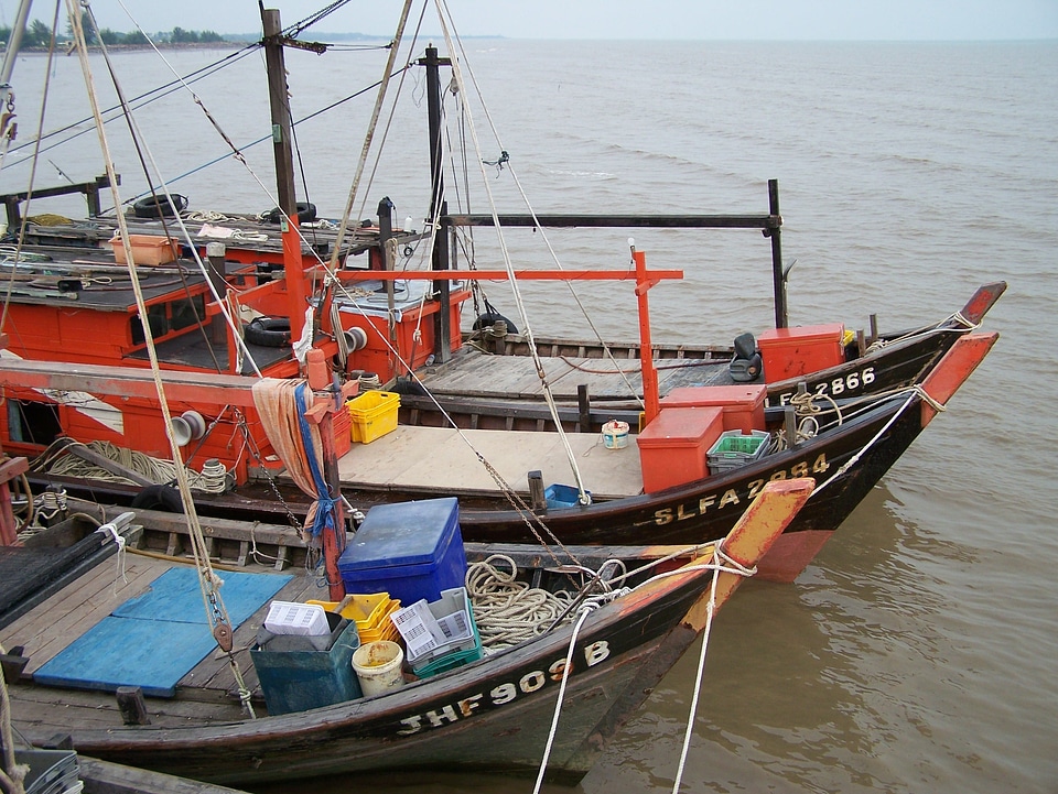 Docked fishing boats traditional