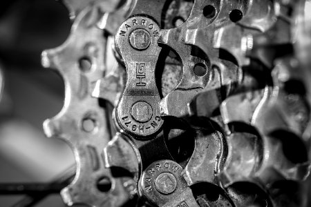 Black And White Monochrome Photography Close Up Bicycle Chain photo