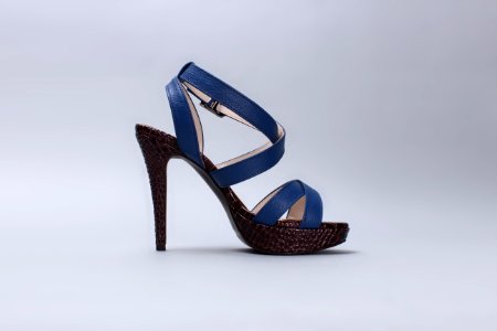 Blue Leather Ankle Strap Black Heeled Sandals photo