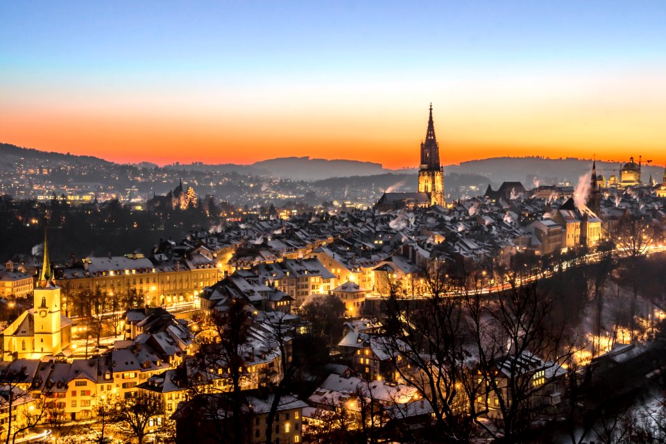 Aerial Sunset City Skyline