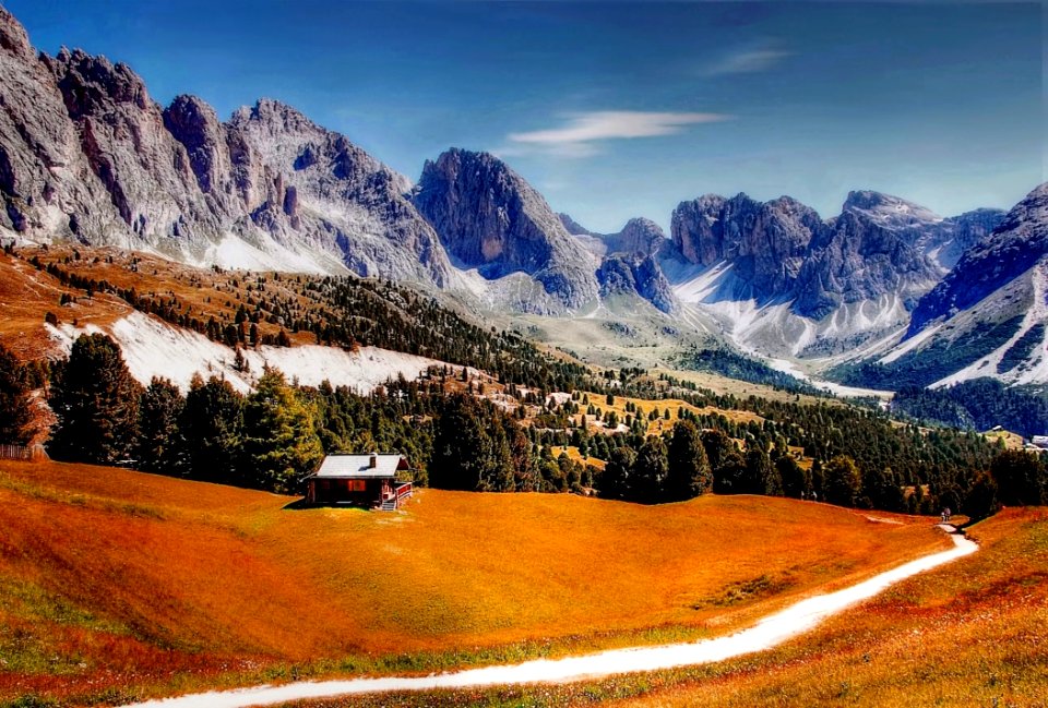 Road Through The Forest And High Mountains