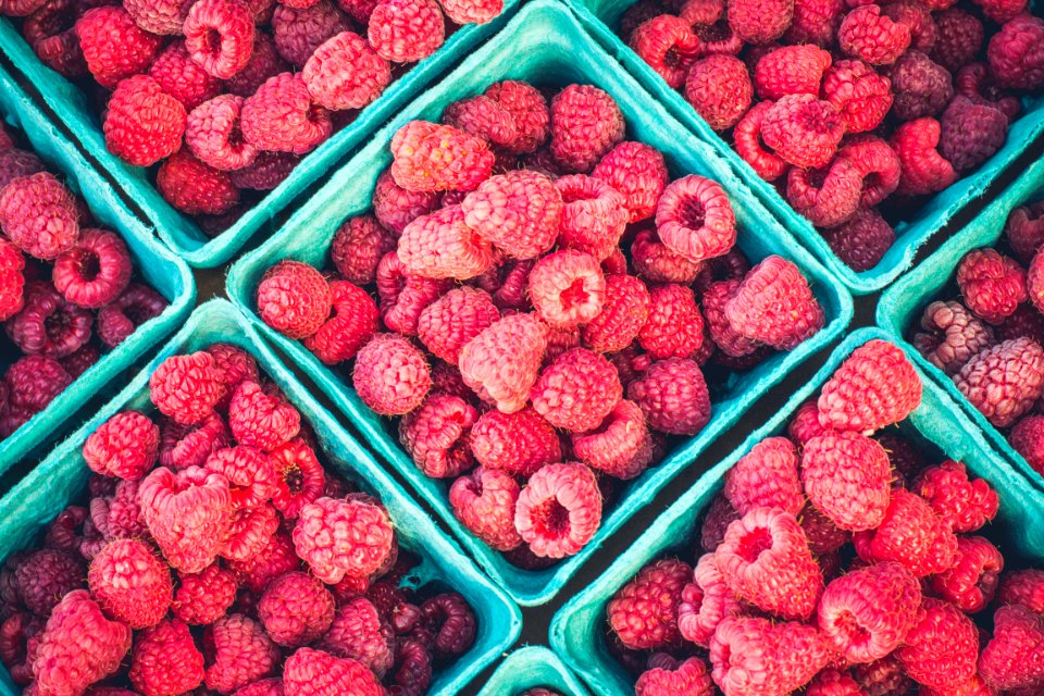 Fresh Raspberries In Baskets