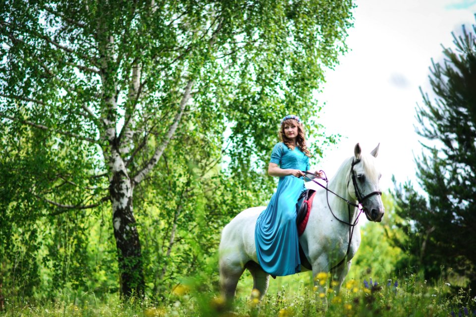 Woman In White Horse Inside Forest