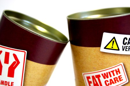 Two Cans With Fat Warning Stickers photo