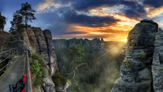 Hiking In Morning Hours In Elbe Sandstone Mountains