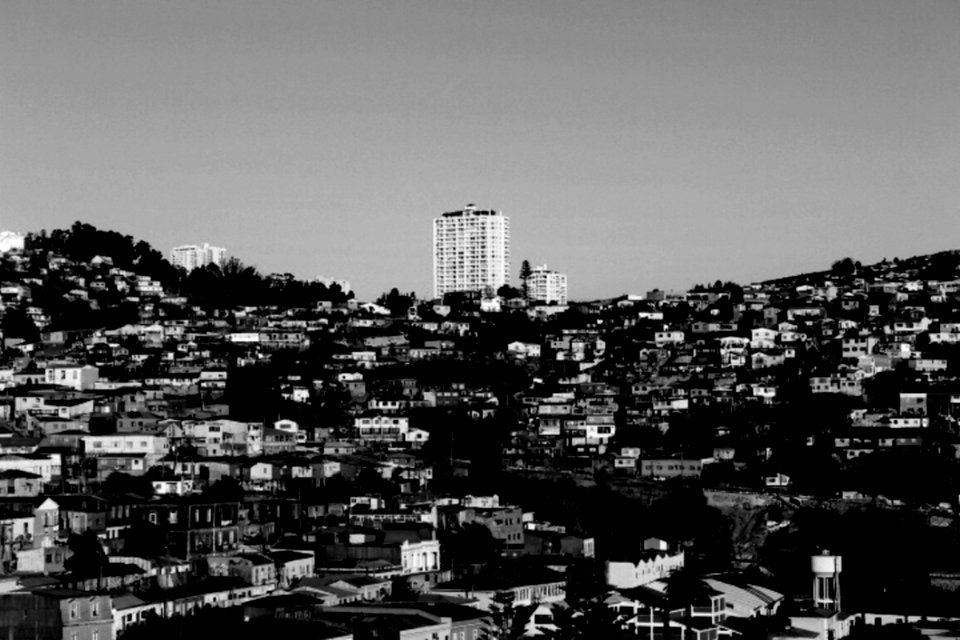 Aerial View Of Town In Black And White