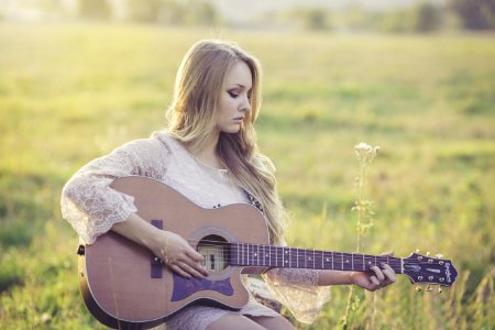 Grass Human Hair Color Sitting Girl photo