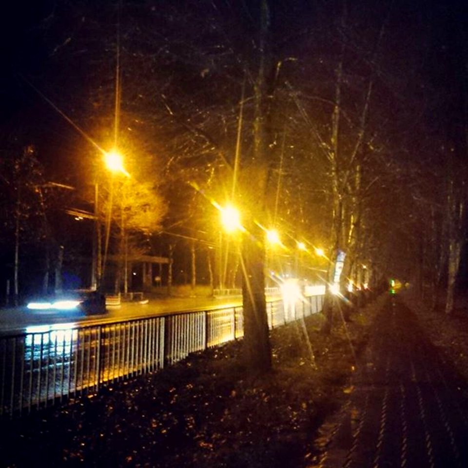 Night Street Next To Pedestrian Pathway