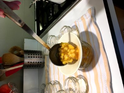 Filling Jars With Peach Jam photo
