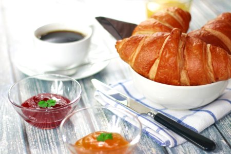 Breakfast With Coffee And Croissant photo