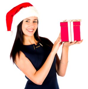 Woman With A Pink Christmas Gift