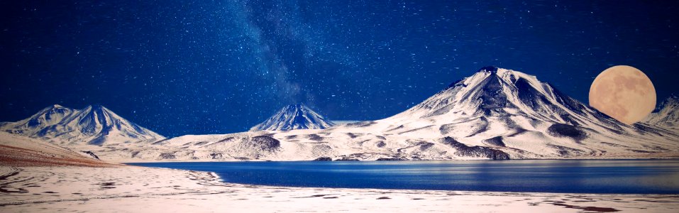 Mountains Snow Winter Full Moon