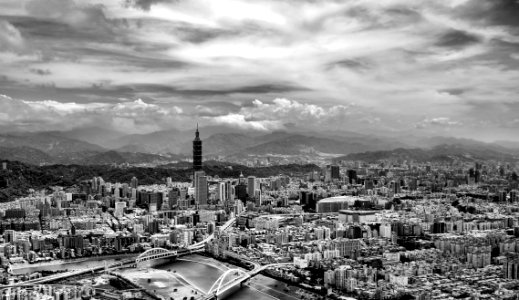 Black And White Aerial View Of City photo