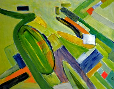 1990 - Piers Of IJmuiden Large Abstract Landscape Painting Dutch Abstract Colorful Art On Canvas A High Resolution A