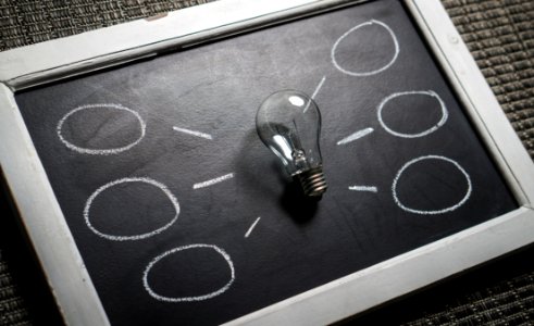 Light Bulb On Blackboard photo