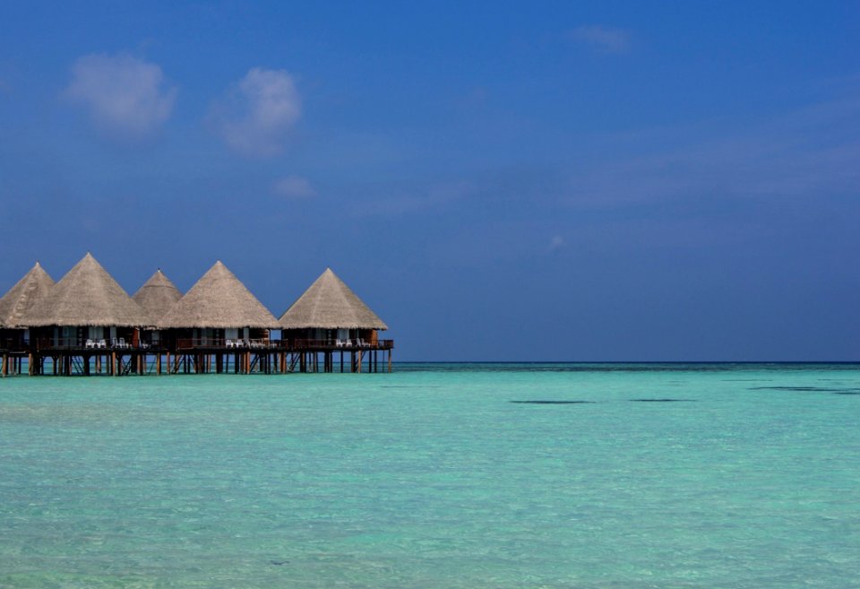 Bungelows On Stilts Over Clear Waters Of Maldives