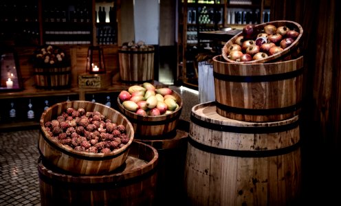 Kegs With Fruits photo