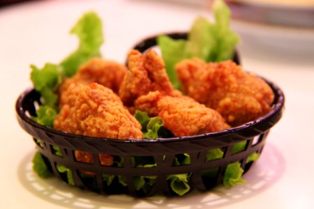 Cooked Leg Chicken With Green Vegetable Leaf