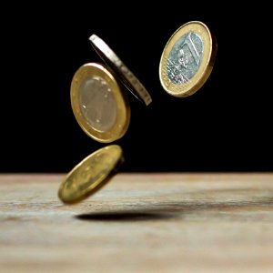Euro Coins Falling Midair
